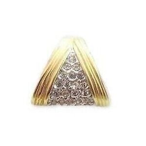 Vintage Two‎ Tone Yellow & White Gold Plated Clear Rhinestone Triangle Pendant